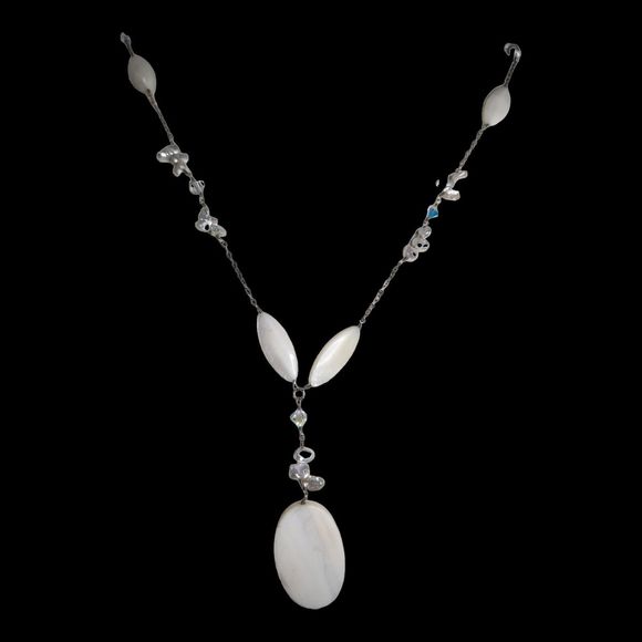 Vintage Aurora Borealis Crystal Pearl  and White Agate Drop Necklace Y-Necklace - Picture 5 of 12